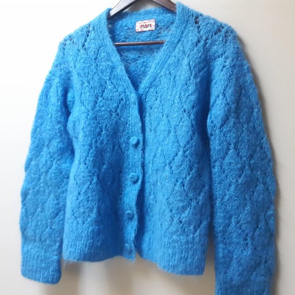 Vintage handmade blue wool sweater - Picture 2 of 4